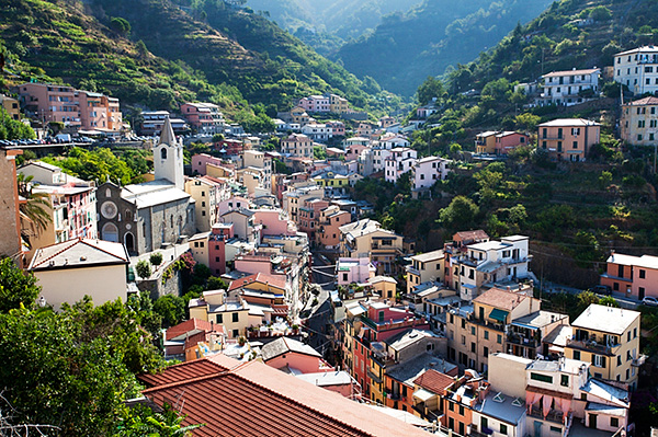 Riomaggiore Rooftops with the Church of St John the Baptist