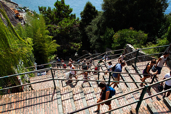 Climbing the Steps from the Railway Station to the Town Centre at Corniglia