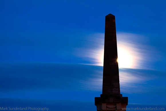 Moonrise behind the Martyrs Monument St Andrews Fife Scotland