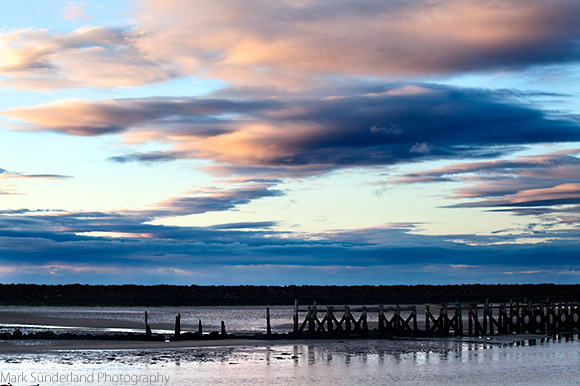 Pink Clouds over an Old Breakwater in the Coquet Estuary at Dusk