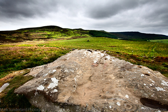 Cup and Ring Marked Rock below the Simonside Hills near Rothbury Northumberland England