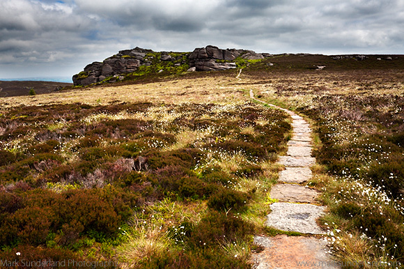 Path over the Simonside Hills approaching Old Stell Crag near Rothbury Northumberland England