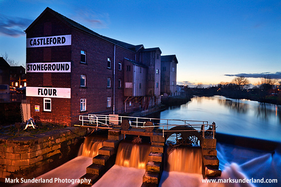 Queens Mill in Twilight Castleford Yorkshire England The Mill previously known as Allinsons Mill was once the worlds largest stone grinding flour mill with twenty pairs of grinding stones