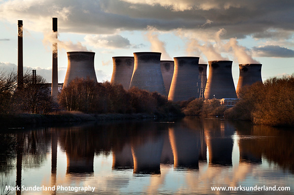 Ferrybridge Power Station Reflected in the River Aire Knottingley West Yorkshire England