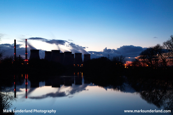 Ferrybridge Power Station Reflected in the River Aire Knottingley West Yorkshire England