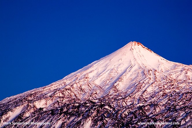 Mount Teide in Twilight after a Snowfall in Winter Tenerife Canary Islands Spain