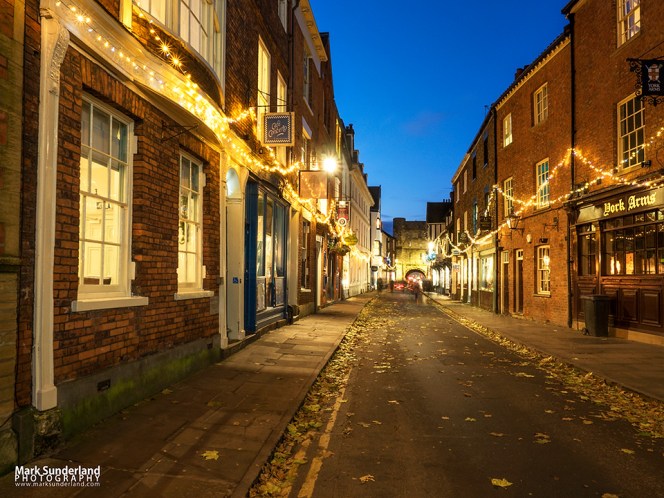 Christmas lights along High Petergate towards Bootham Bar