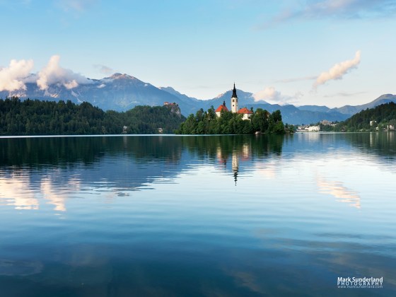 Bled Island from the Shore of Lake Bled on a Summer Evening