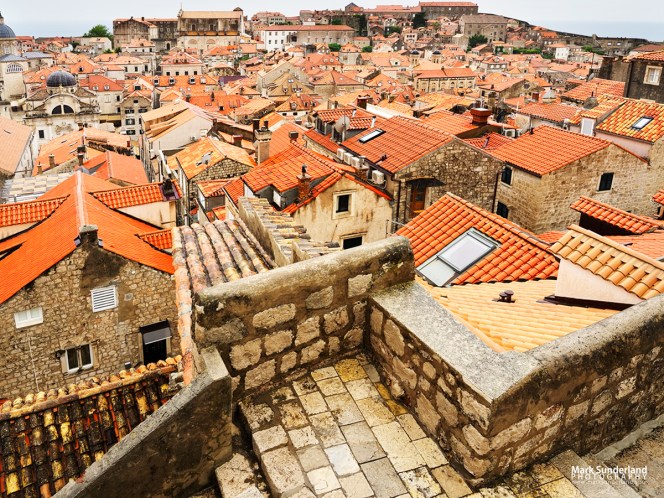 Dubrovnik rooftops from the City Walls on a rainy summer morning